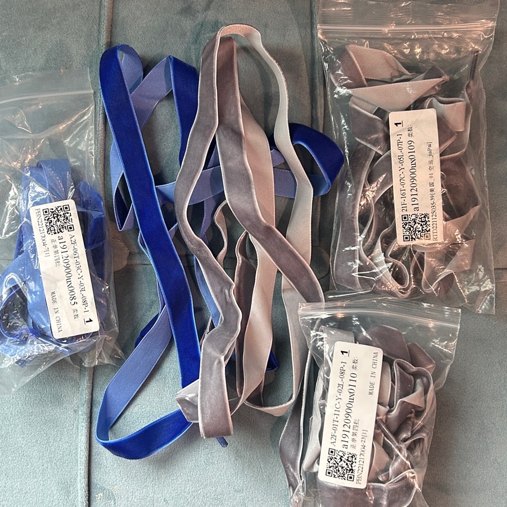 Adorable Blue &Gray Velvet Shoestrings 2pair 60 inches other pair gray 63 inches